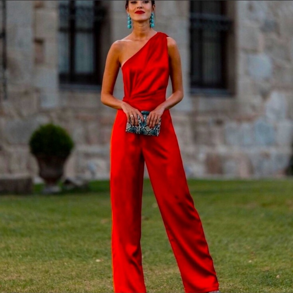 Zara Red One-Shoulder Jumpsuit